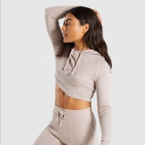NWOT Gymshark Slounge Cropped Hoodie - Taupe Marl